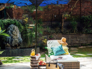 blue backyard umbrella