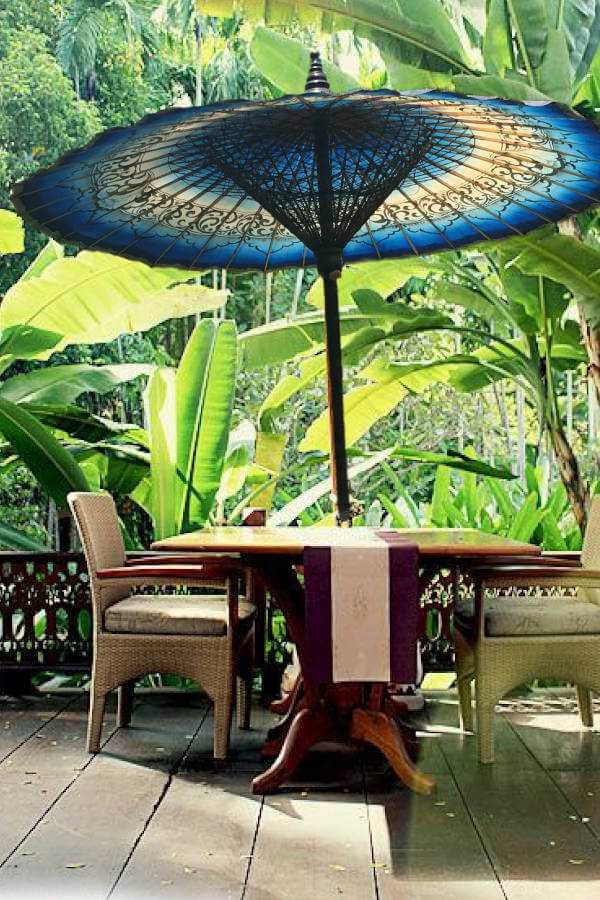 blue garden umbrella