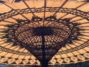 eight foot large umbrella yellow sunrise garden parasol with fringe