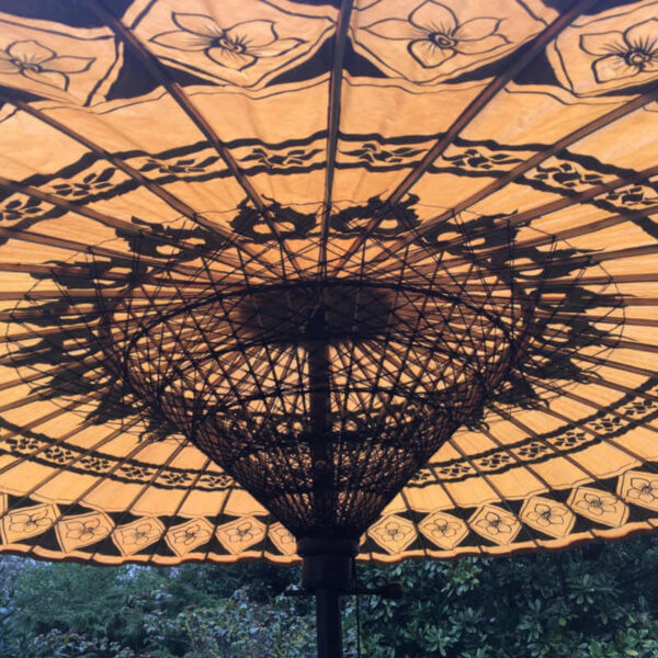 eight foot large umbrella yellow sunrise garden parasol with fringe