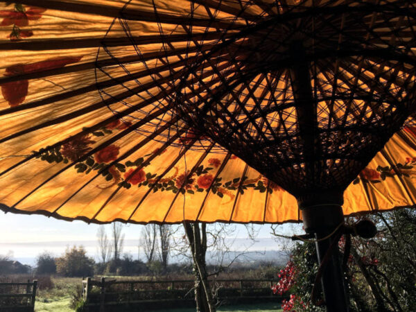 flowers painted on garden umbrellas