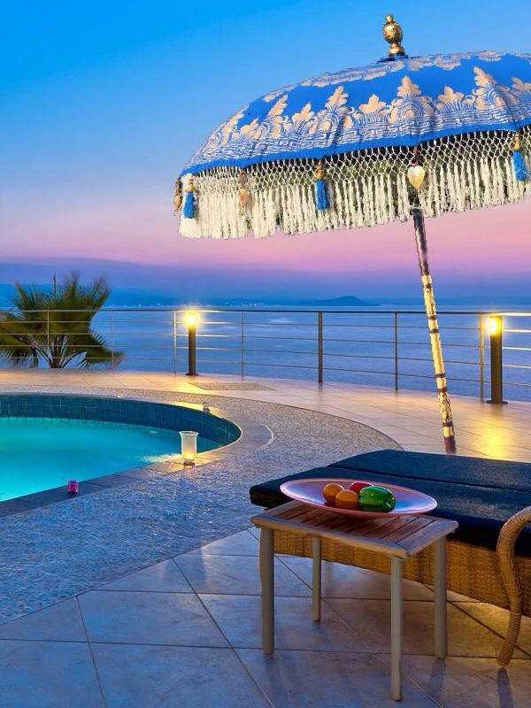 greek villa garden parasol
