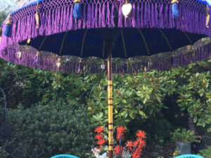 paradise island collection purple and blue fringe parasol