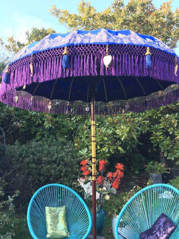 paradise island collection purple and blue fringe parasol