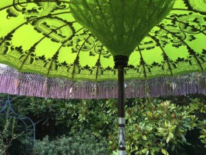 paradise island collection thailand outdoor umbrella lime green with fringe