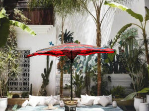 red backyard umbrella