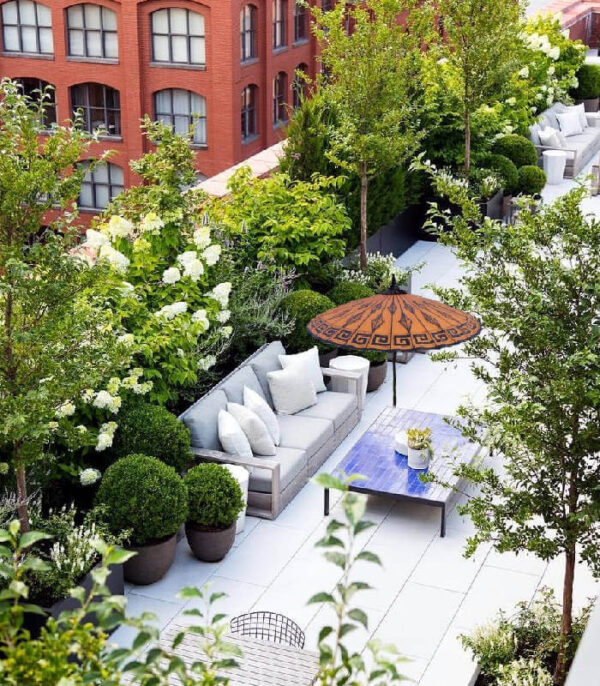 roof terrace yellow umbrella