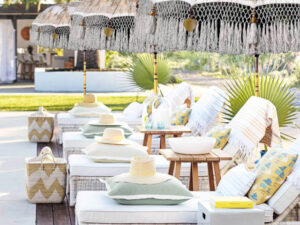 white wedding garden parasol