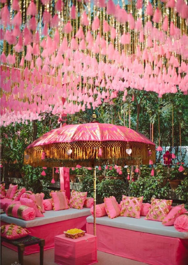 Pink garden umbrella