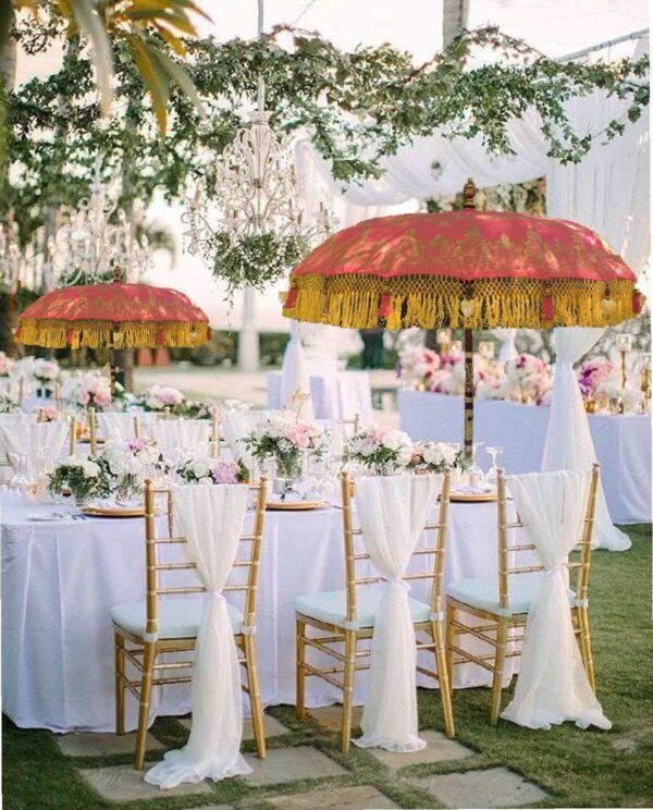 Pink wedding umbrellas