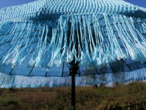 Cotton knitted umbrella in blue