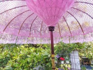 Pink patio woven umbrella 2