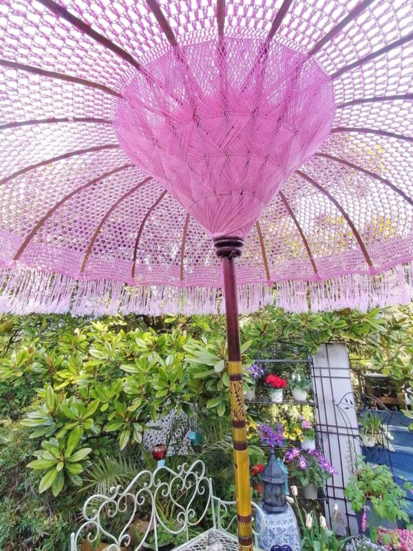 Pink patio woven umbrella 2