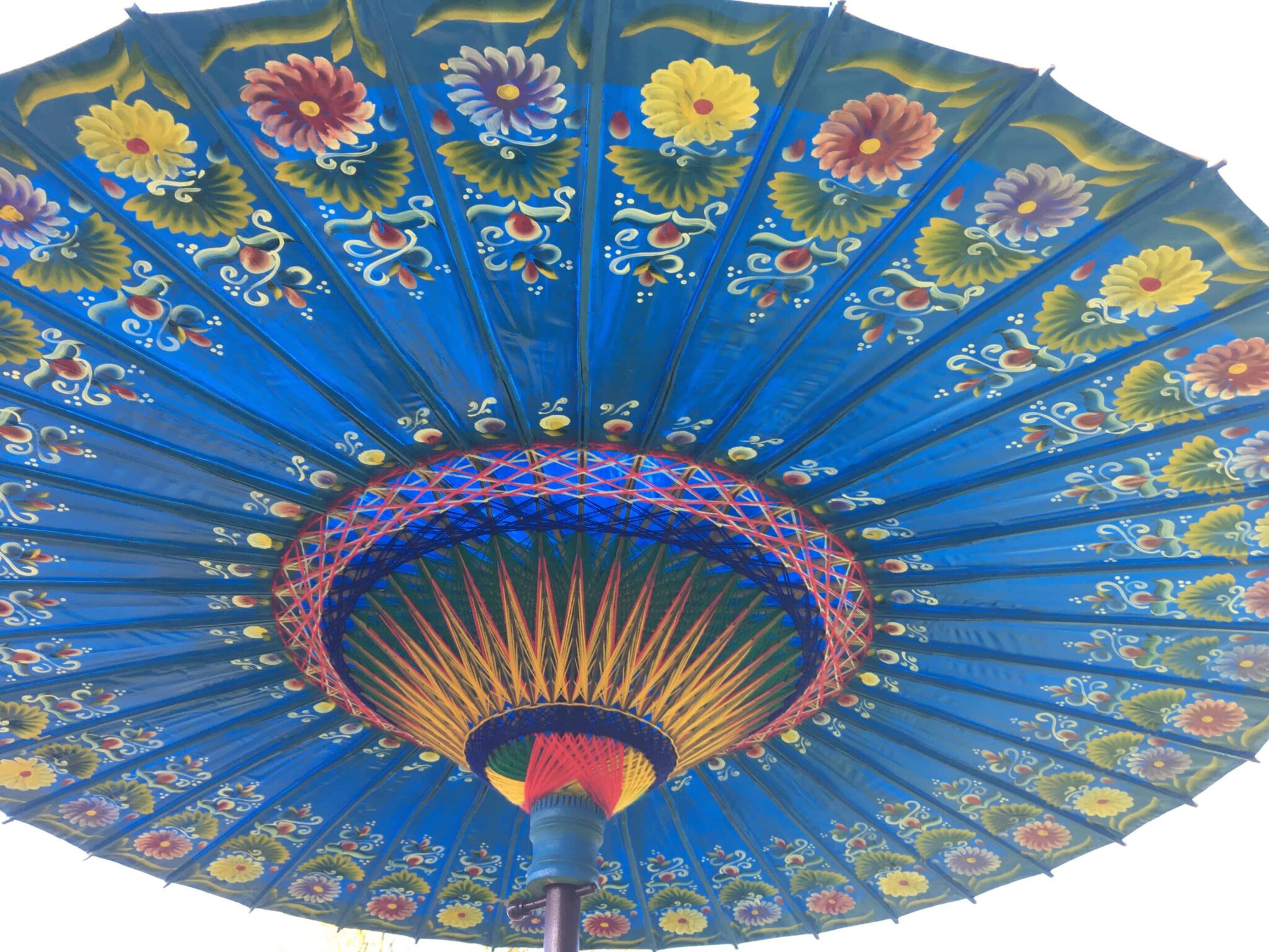 Blue hand painted garden umbrella
